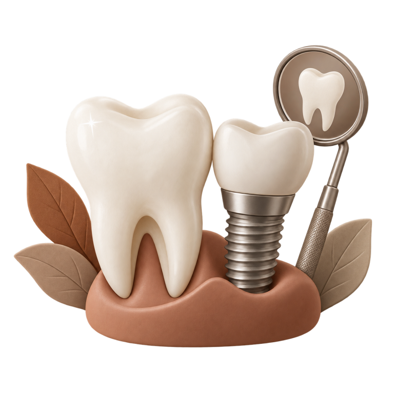 Illustration zu Zahnästhetik, Implantologie und Zahnerhalt.